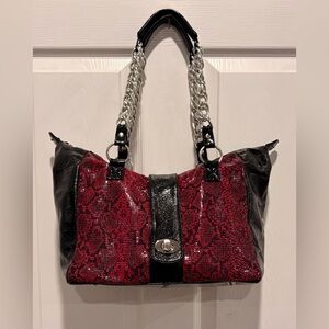 Whiting & Davis Chain Mail Mesh Snakeskin Red Black Patent Leather Shoulder Bag
